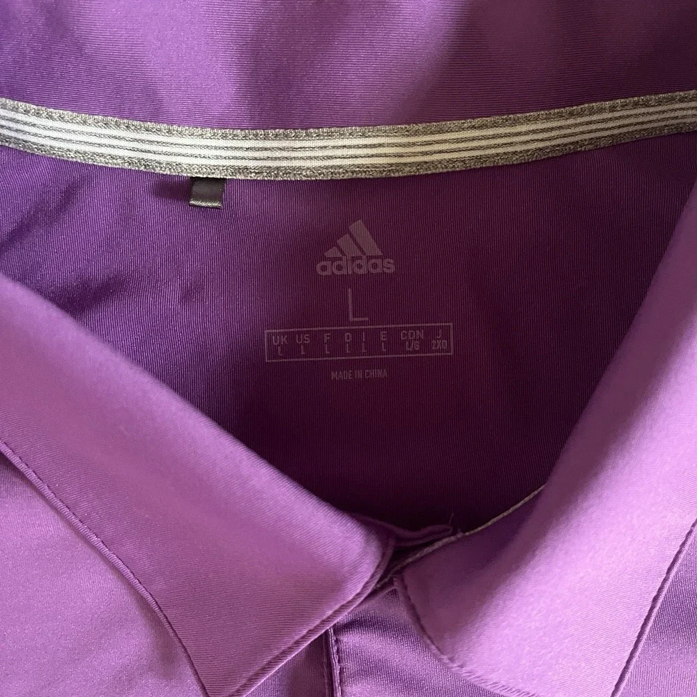 adidas Men's Size L Purple Polo Golf Athletic Performance Short‎ Sleeve Button